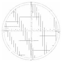 Standardmåleplade til måleprojektor, nr.:14 Rasterdiagram 20X-50X, 1 mm afstand Ø 300 mm