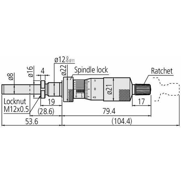 Micromètre, robuste, broche 8 mm, 0-25 mm, écrou de serrage, pince de broche, 0,001 mm