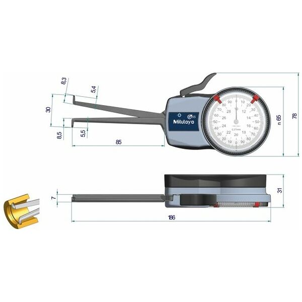 Appareil de mesure à bras palpeur pour mesures intérieures 10-30 mm, 0,01 mm