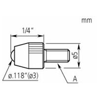 Styluspunt, kogel, 1/4 lengte, hardmetaal, inch