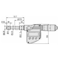 Micrometru tampon digital, IP65, 0-25mm, ax plat, 12/18mm tijă simplă