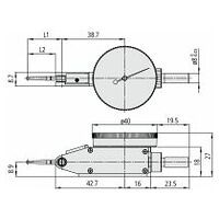 Voelerhefboom, horizontaal model, 0,5 mm, 0,01 mm, 4/8 mm as, met houder