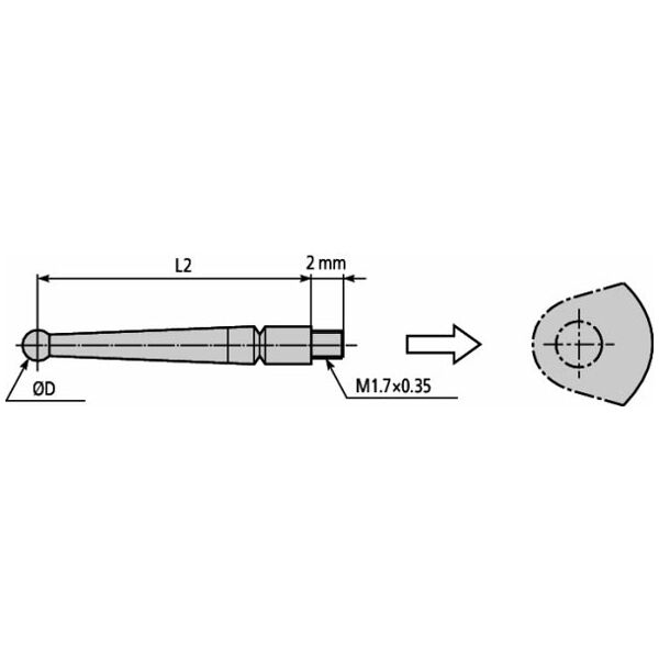 Pointe de stylet pour série 513, D = 1 mm, longueur 44,5 mm (41 mm), métal dur
