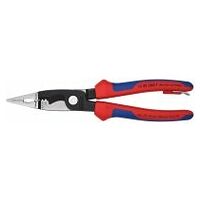 Pliers for Electrical Installation with multi-component grips, with integrated tether attachment point for a tool tether black atramentized 200 mm