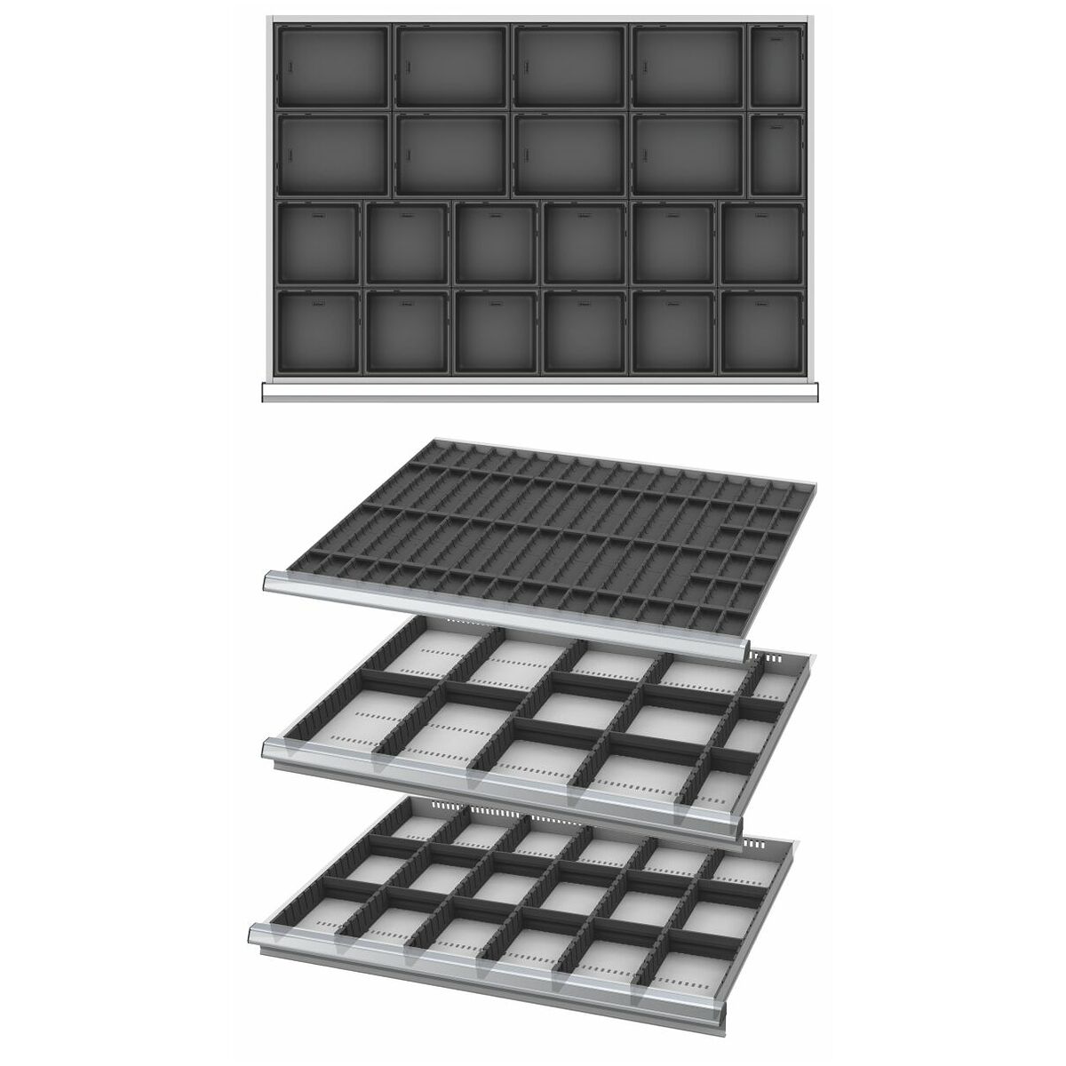 Il suffit d'acheter Caisse à outils JET avec 4 tiroirs, 5 modules par tiroir,  noir (RAL 9004)