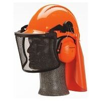 3M™ kombinacija gozdarske čelade, oranžna čelada G3000, ščitniki za ušesa H31, mrežast vizir, G3000MOR31V5J-FPA