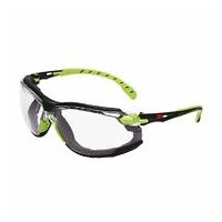 3M™ Solus™ 1000 Gafas de seguridad, montura verde/negro, recubrimiento antiempañante/antirrayaduras Scotchgard™ (K y N), lente incolora, junta y correa de espuma, S1201SGAFKT-EU, 20/caja