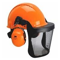 3M™ G3000 Kopfschutz-Kombination 3MO315B in Orange mit H31P3E Kapseln, Visier 5B Polyamid, Ratschensystem, Leder-Schweißband, KWF-Logo