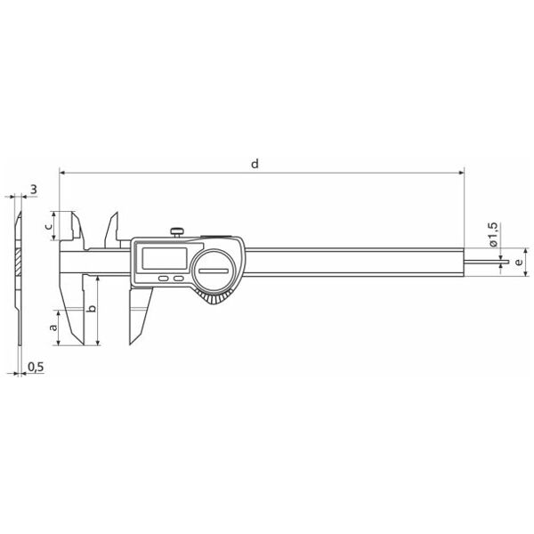 Digital external groove caliper with rod type depth gauge 150 mm