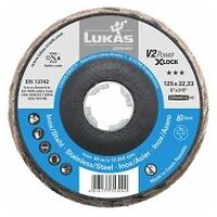 Discul cu lamelă LUKAS V2 POWER Ø 125 mm Granulație ceramică 40 pentru polizoare unghiulare X-Lock plat