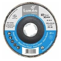 LUKAS V2 POWER lamellar flap disc Ø 125 mm zirconia alumina grain 40 for X-Lock angle grinder flat