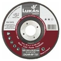Discuri de rectificat LUKAS T27 pentru materiale turnate 125x6 mm centru adâncit / pentru polizor unghiular / ZA24R-BF