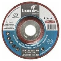Discuri de rectificat LUKAS T27 pentru oțel inoxidabil 125x7 mm centru adâncit / pentru polizor unghiular / ceramică