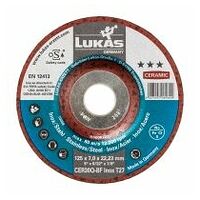 Discuri de rectificat LUKAS T27 pentru oțel inoxidabil 180x7 mm cu centrul adâncit / pentru polizor unghiular / ceramică