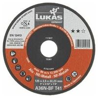 Disc de tăiere LUKAS T41 pentru aluminiu 125x2,5 mm drept / pentru polizor unghiular / A36N-BF