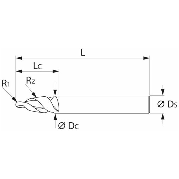 Fresa a barile in HMI conica α/2 = 9° PPC 12/500 mm