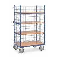 Shelved trolley with wire lattice