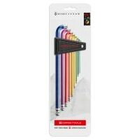 RainBow 90°-100° hex keys with a hemispherical head for difficult to access screws, set in a holder, in blister pack