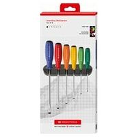 SwissGrip RainBow screwdriver set for slotted screws, with wall mount, in a high-quality cardboard box