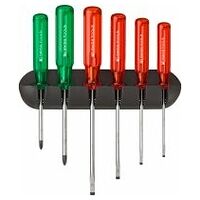 Classic screwdriver set for slotted and Pozidriv screws, with wall mount