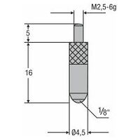 Měřicí destička M2, 5mm kuličková destička 1/8″, délka 16 mm