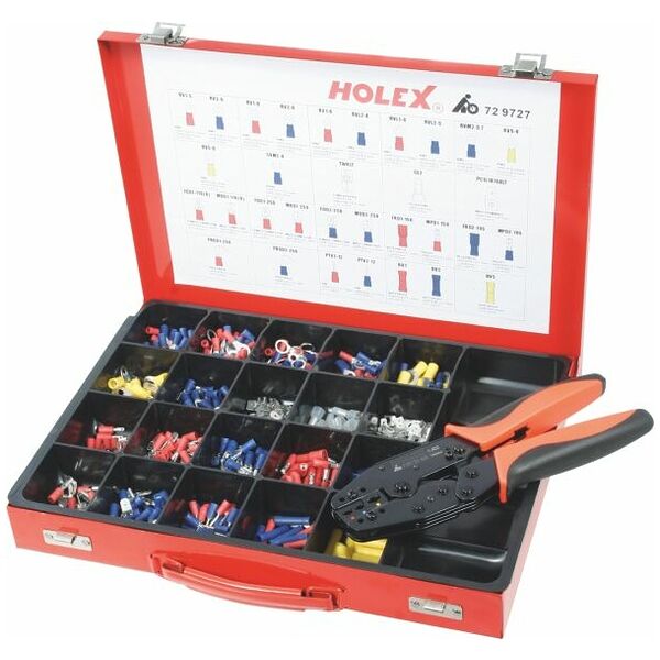 Crimp set cable lugs, plugs, and connectors including crimping tool HOLEX
