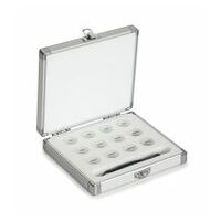 Aluminium weight case 313-010-600, for nominal values 1 mg - 500 mg (Satz), for classes E1 - M2, for design Fracture gram