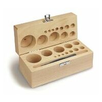 Wood weight case 335-040-200, for nominal values 1 mg - 200 g, for classes F2 + M3, for design Button/compact