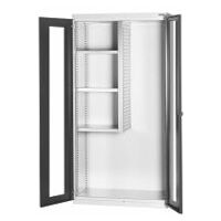 Base cabinet with divider with Viewing window swing doors