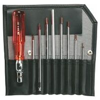 Screwdriver set, with flip-over handle, 9 pieces for Phillips and hexagonal 9