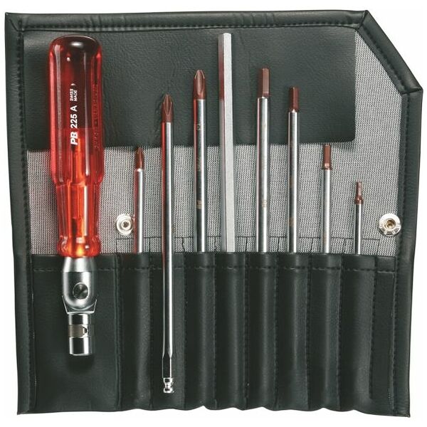 Screwdriver set, with flip-over handle, 9 pieces for Phillips and hexagonal 9