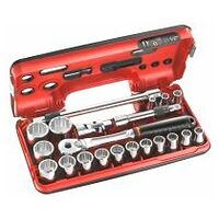 1/2 in. Socket Set, 21 Pieces, DBOX, Pear-Head Ratchet With Push-Lock System