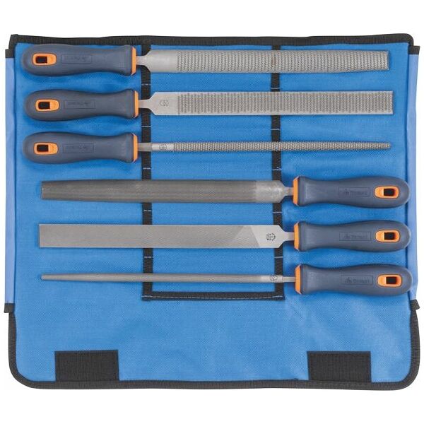 File set with 2-component handle, 6 pieces in a tool roll Metal/wood 250 mm