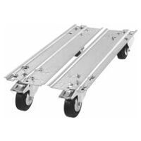 Pair of wheeled subframes for a mobile drawer cabinet Direction of pushing from the front of the drawer
