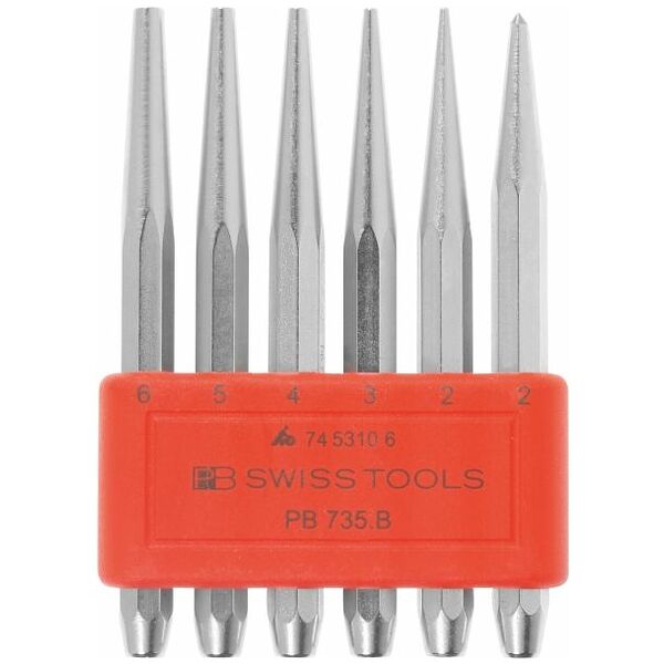 Taper pin punch set, special quality in a plastic holder 6