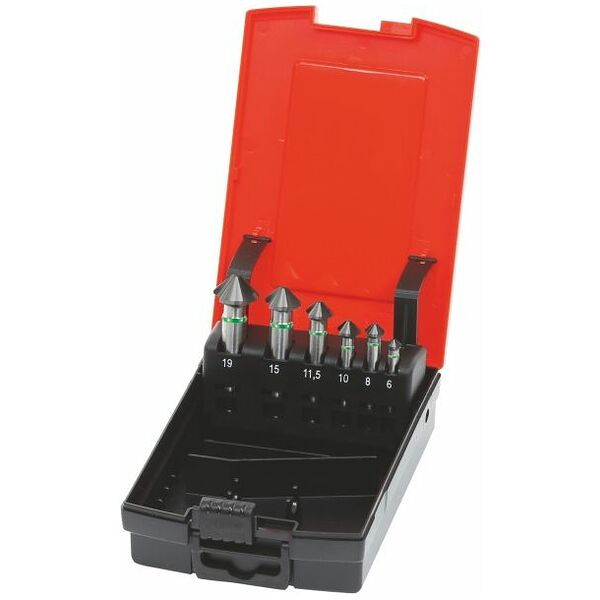 HOLEX Pro Steel countersink set with 3 drive flats No. 150184 in a case 90° 6