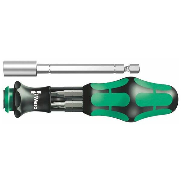 Bit-holding screwdriver with 1/4 inch bits telescopic shank and magnet