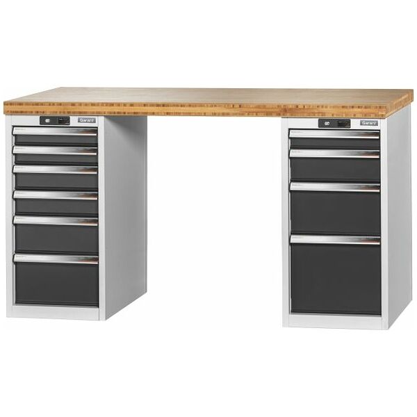Vario workbench with 2 drawer casings 16G, height 850 mm, Bamboo worktop 1500/6+4 mm
