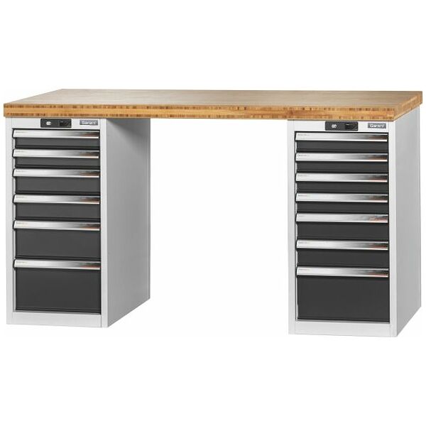 Vario workbench with 2 drawer casings 16G, height 850 mm, Bamboo worktop 1500/6+7 mm