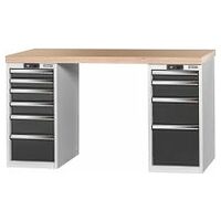 Vario workbench with 2 drawer casings 16G, height 850 mm, Beech marine ply worktop 12×20G