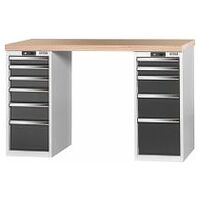 Vario workbench with 2 drawer casings 16G, height 950 mm, Beech marine ply worktop 12×20G