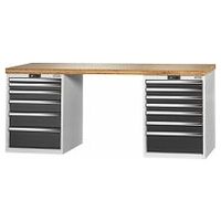 Vario workbench with 2 drawer casings 24G, height 850 mm, Bamboo worktop 20×20G