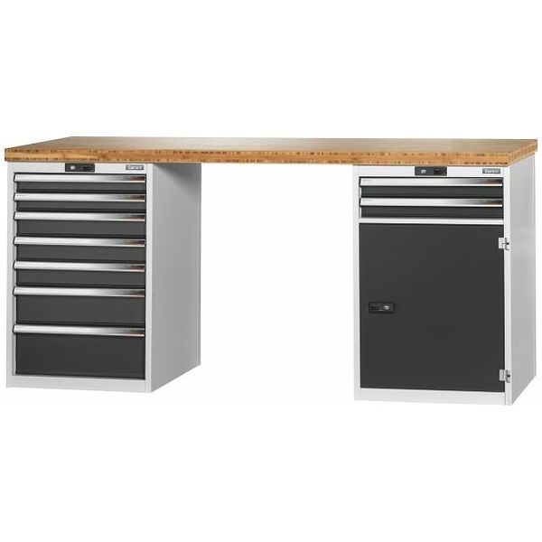 Vario workbench with 2 drawer casings 24G, height 950 mm, Bamboo worktop 2000/7+2T mm