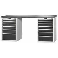 Vario workbench with 2 drawer casings 24G, height 950 mm, Eluplan worktop, dark 20×20G