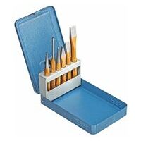 Chisel and punch set, 6 pieces, in metal case