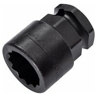 Impact socket ∙ 12-point 19 mm Outside 12-point traction profile Square, hollow 12.5 mm (1/2 inch), Outside hexagon 24 mm