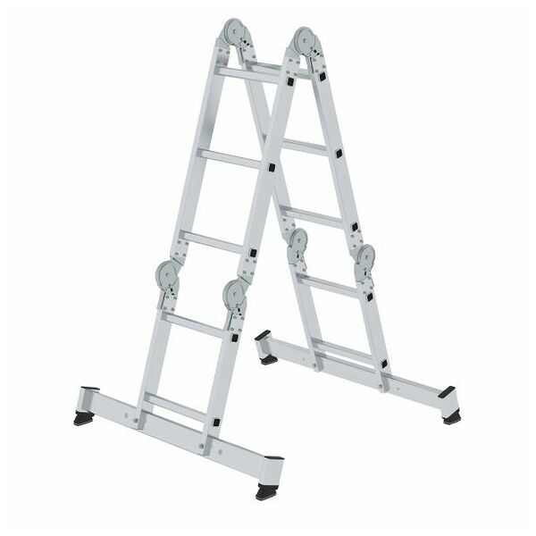 Multifunctionele ladder 4-delig met nivello®-dwarsbalk en houten dek 2x3 + 2x4 sporten