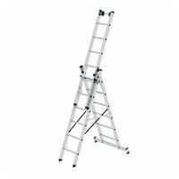 Multifunctionele ladder 3 sporten met nivello®-dwarsbalk en muurwielen 3x6 sporten