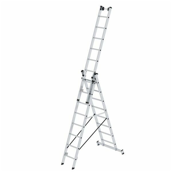 Multifunctionele ladder, 3-delig met nivello®-dwarsbalk en muurwielen 3x8 sporten