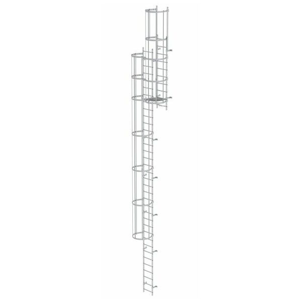 Pevný žebřík pro montáž na stěnu s ochranou zad (konstrukce) eloxovaný hliník 11,84 m